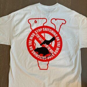 Men's Pop Smoke x Vlone Stop Snitching T-shirt White/Red Size XXL